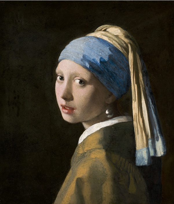 Kralenschilderij van Het meisje met de parel naar Vermeer, geweven met Miyuki-kralen